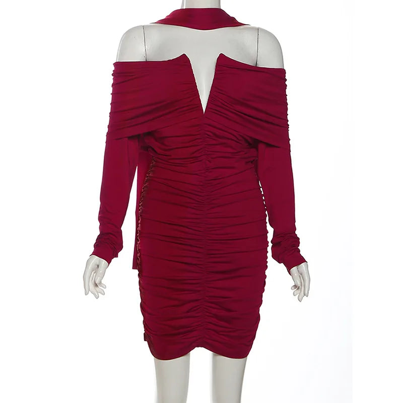 Red off-shoulder dress on a mannequin