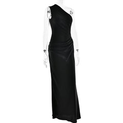 Satin One Shoulder Ruched Maxi Dress