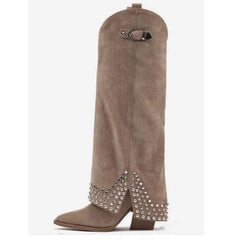 Studded Pointed Toe Knee High Boots