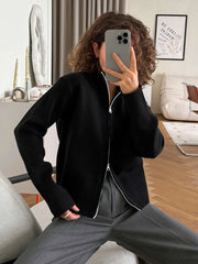 Zip Front Stand Collar Knit Jacket