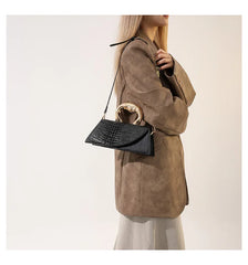 Alligator Textured Top Handle Bag