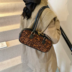 Leopard Faux Leather Zipper Handbag