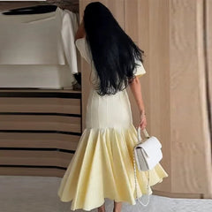 Yellow Solid Pleated Hem Maxi Dress