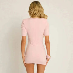 Mock Neck Lace Hollow Out Trim Mini Dress