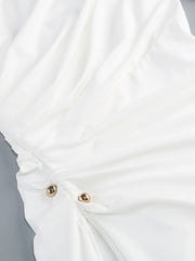 White Metal Decorated Drape Long Sleeve High Split Maxi Dress
