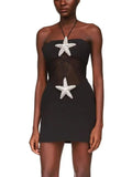 Women's Strapless Backless Diamond Starfish Mesh Mini Dress