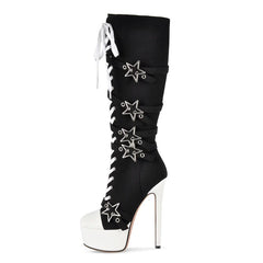 Platform Lace Up Star Buckle Boots