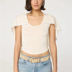 U-Neck Cape Overlay Cropped Knit Top