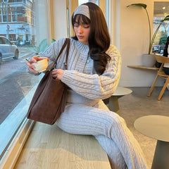 Gray Short Vest Cardigan and Flare Pant 3pcs Suit