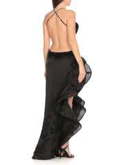 Back view of halter neck maxi dress