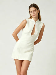 Side view of stand collar cutout mini dress