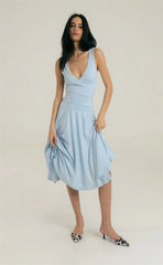 V-Neck Wrap Sleeveless Ruched Midi Dress