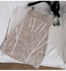Feather Trimmed Pearl Embellished Corset Dress