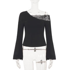 Lace Trim Flare Sleeve Top
