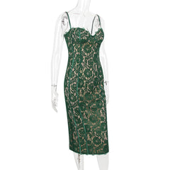 Green lace midi dress on a mannequin