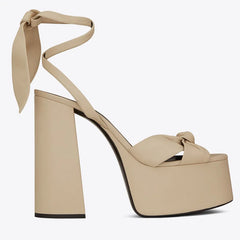 Floral Platform Bow Ankle Strap Heels