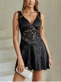 Black Lace V-Neck Mini Dress