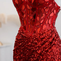  Close-up of the sequin detailing and spaghetti straps on the wine red mermaid gown.  Golden Atelier 3