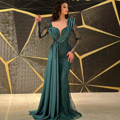 Gold Emerald Green Evening Mermaid Dress