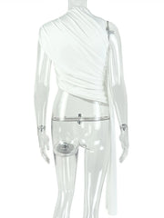 White Asymmetric Draped Neck Sleeveless Top