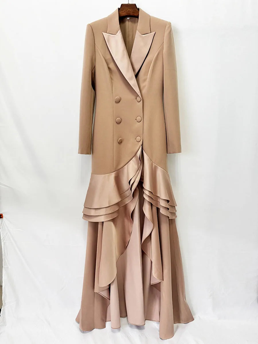 Lapel collar ruffled dress hanging
