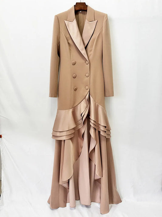 Lapel collar ruffled dress hanging