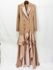 Lapel collar ruffled dress hanging