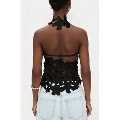 Floral Cutout Mock Neck Halter Top