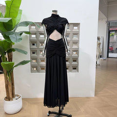 Ruched Cutout High Neck Maxi Dress