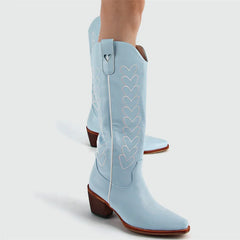 Heart Embroidery Pointed Toe Western Boots