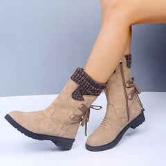 Women Mid-Calf Suede Zipper Warm Low-heeled Boots