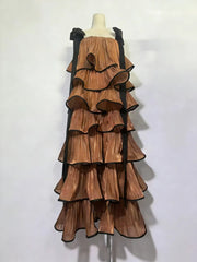 Square Neck Tiered Ruffle Maxi Dress with Bow Detail