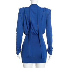 Long Sleeve Draped Choker Neckline Mini Dress