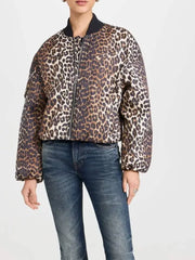 Leopard Print Patchwork Stand Collar Jacket