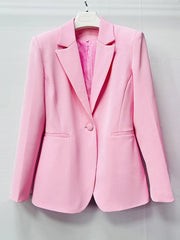 Pink Split Flare Pants Single Button Blazer Suit