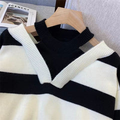 Halter Pullovers Striped Baggy Sweater For Girls