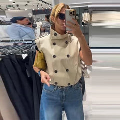 Stand Collar Double Breasted Vest