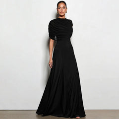 Draped Mock Neck Draped Maxi Dress