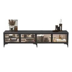 Black TV Table Modern Display TV Stands Glass Storage Partitions