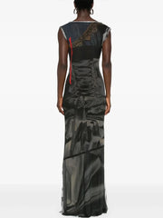 Sheer Kitty Print Sleeveless Maxi Dress