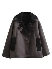 Faux Leather Long Sleeve Lapel Windbreaker Outwear Jacket