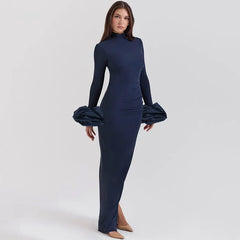 Women's long sleeve dress with a bubble sleeve design.