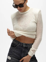 Round Neck Knitted Long Sleeved Pullover