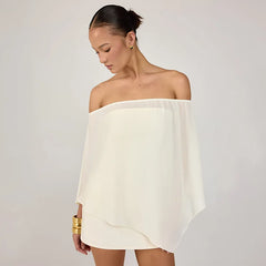Off Shoulder Mesh Layered Shawl Mini Dress