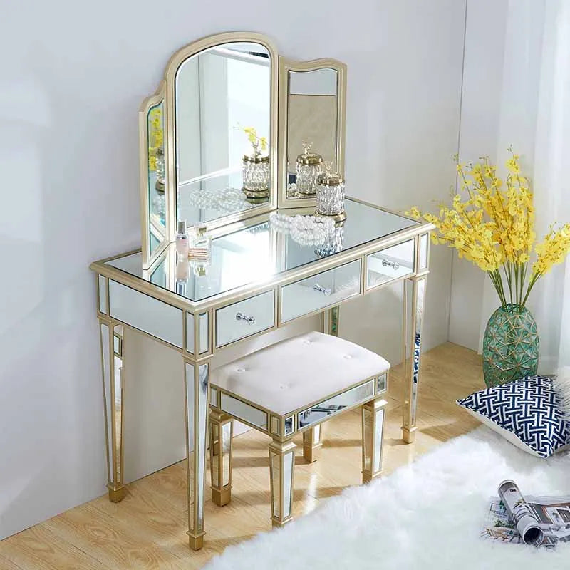 Dressing table with mirror and stool in a room setting