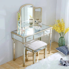 Dressing table with mirror and stool in a room setting