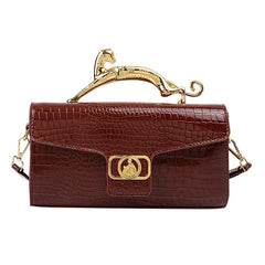 Embossed Croc Effect Animal Sculpture Top Handel Bag