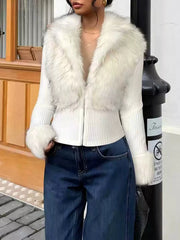 White faux fur trimmed jacket