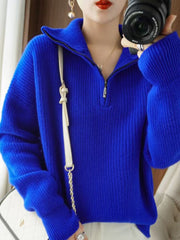  Zipper Solid Turtleneck Thick Knitted Women's Sweater