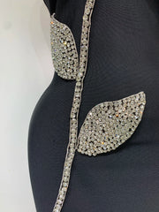 Turtleneck Sleeveless Diamond and Feather Embellished Midi Dress